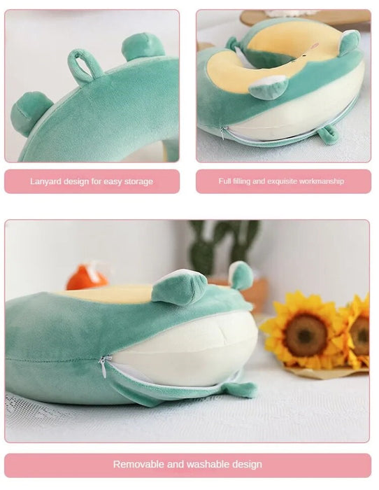 Anypack Neck Pillow Frog Cartoon Memory Cotton U-shaped Soft Fluffy Comfortable Sleep Headrest