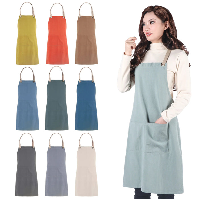 Anyhouz Kitchen Apron Brown Cotton Linen Home Cleaning Garden Women Man Adjustable Neckband Dress Cafe Chef Cooking