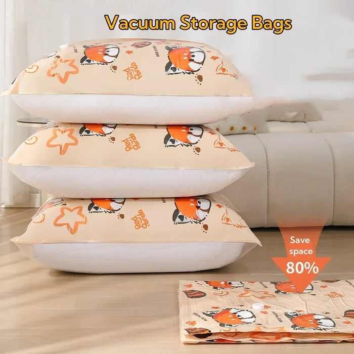 Anyhouz Vacuum Storage Bag With Pump 3PC Beige Printed Airtight Sealed Compression Space Saving Organizer