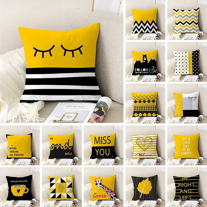 Anyhouz Pillowcase Black Quoted Lines Cotton Polyester Cushion Cover