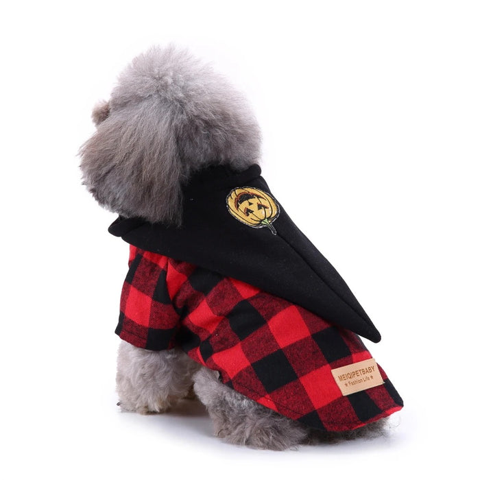 Anywags Pet Clothes Black And Red Plaid Shirt With Cape Dog Cat Outfit Holiday Costume Accessories