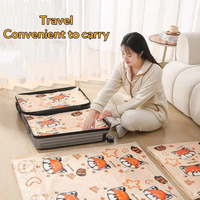 Anyhouz Vacuum Storage Bag 5PC Beige Printed Airtight Sealed Compression Space Saving Organizer