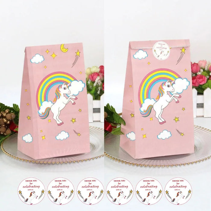 Anyparty Party Treat Bags Pink 10Pcs Unicorn Rainbow Print Paper Pouches