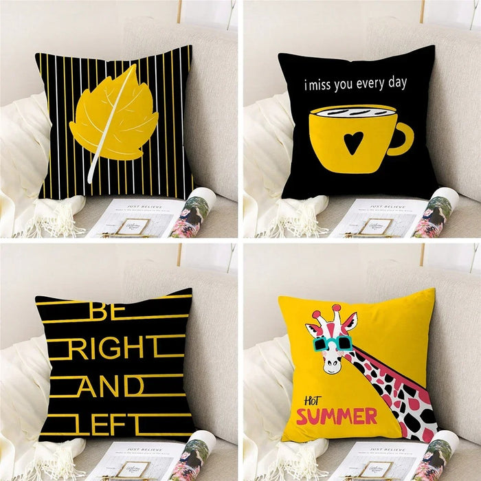 Anyhouz Pillowcase Black Quoted Lines Cotton Polyester Cushion Cover