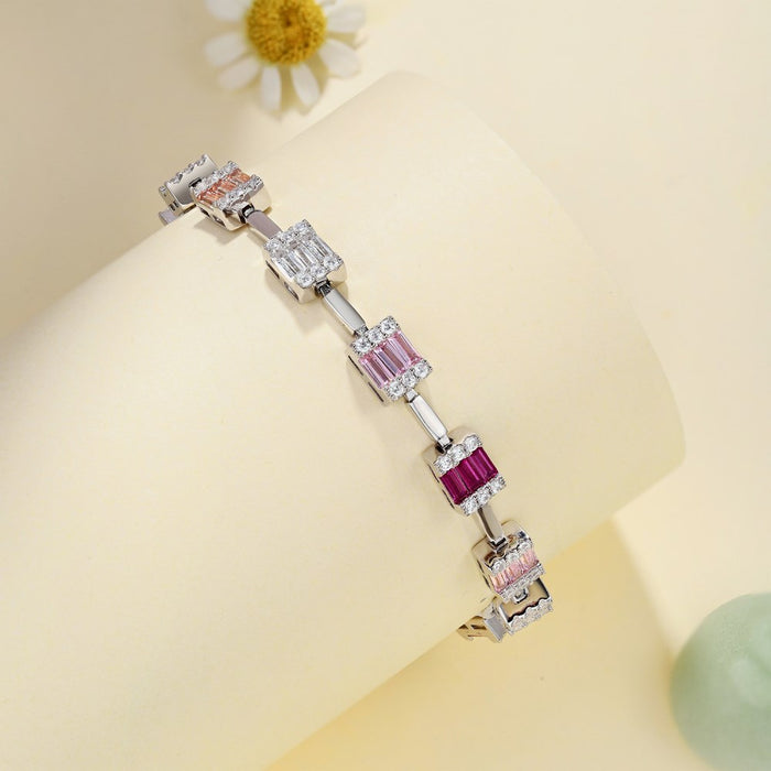 Anyco Bracelet Bling S925 Sterling Silver Bracelet Jewelry Set Cubic Zirconia Colorful Pink Stone Diamond Tennis Bracelets Women