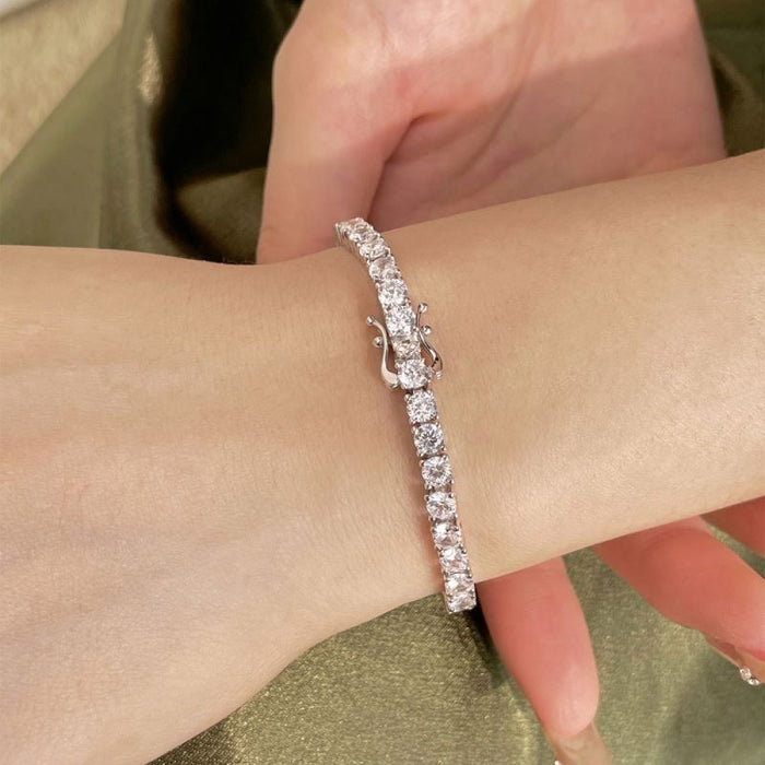 Anyco Bracelet Rhodium Plated 4mm Round 5A Cubic Zirconia Classic Tennis Bangle 925 Sterling Silver Bracelets for Women