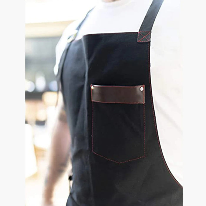 Anyhouz Kitchen Apron Black Sturdy Canvas Large Pockets Design Adjustable Body Anti-Dirty & Oil-Proof Unisex Chef Waiter Cleaner