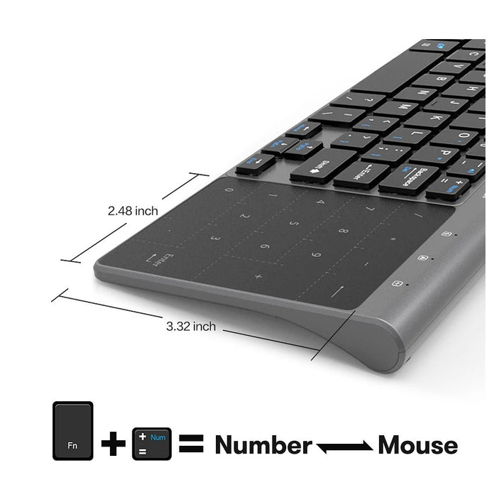 Anymob Bluetooth Keyboard Black  Wireless Touchpad Number Keys