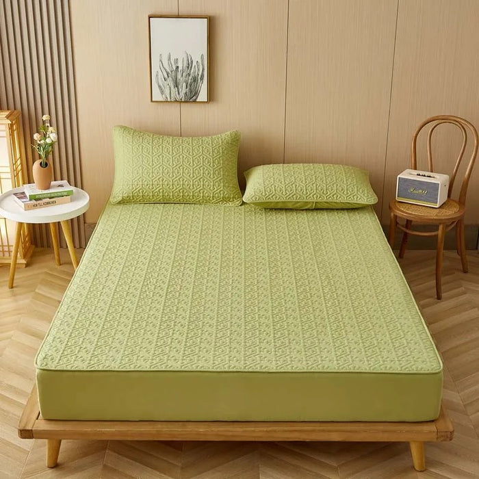 Anyhouz Mattress Cover Green Queen Size Pure Cotton Soft Quilted Bed Sheet Anti-bacterial Protector Cover