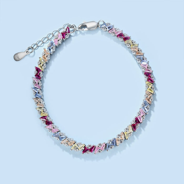 Anyco Bracelet Eternity Band Colorful S925 Sterling Silver Bracelet Jewelry Set Cubic Zirconia Pink Stone Diamond Tennis Bracelets Women