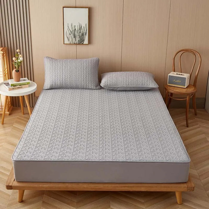 Anyhouz Mattress Cover Gray Double Size Pure Cotton Soft Quilted Bed Sheet Anti-bacterial Protector Cover