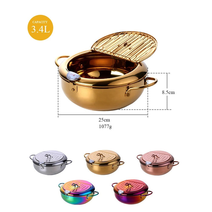 Anygleam Frying Pan Rainbow no.0 Stainless Steel Thermometer Kitchen Utensils Tempura Fryer Pan Temperature Control Fried Cooking Tools