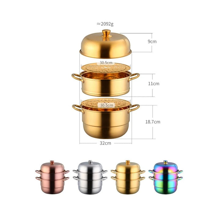 Anygleam Food Steamer Rose Gold Three Layer Thick Stainless Steel Universal Cooking for Induction Cooker Gas Stove Steam Pot