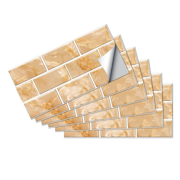 Anyhouz Wallpaper Cream 6 Pcs Waterproof Self Adhesive Removable 3D DIY Modern Marble Tile Wall Sticker Home Decor