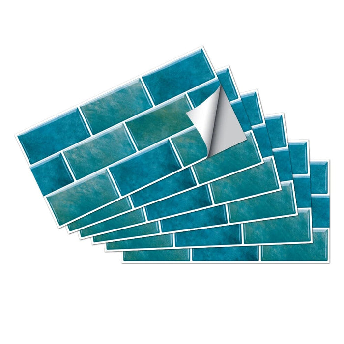 Anyhouz Wallpaper Teal Blue 24 Pcs Waterproof Self Adhesive Removable 3D DIY Modern Marble Tile Wall Sticker Home Decor