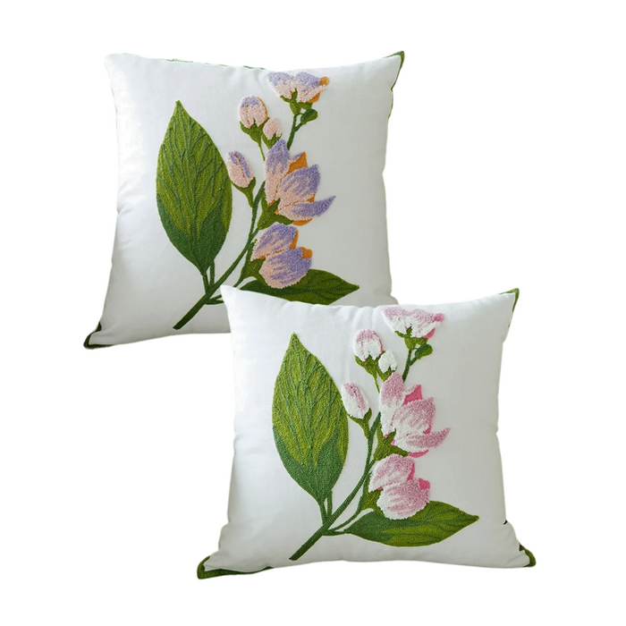 Anyhouz Pillowcase White Wisteria Flower Embroidered Decorative Cushion Cover