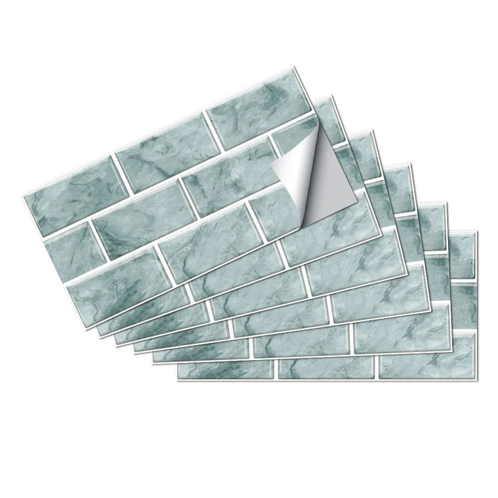 Anyhouz Wallpaper Light Green 6 Pcs Waterproof Self Adhesive Removable 3D DIY Modern Marble Tile Wall Sticker Home Decor