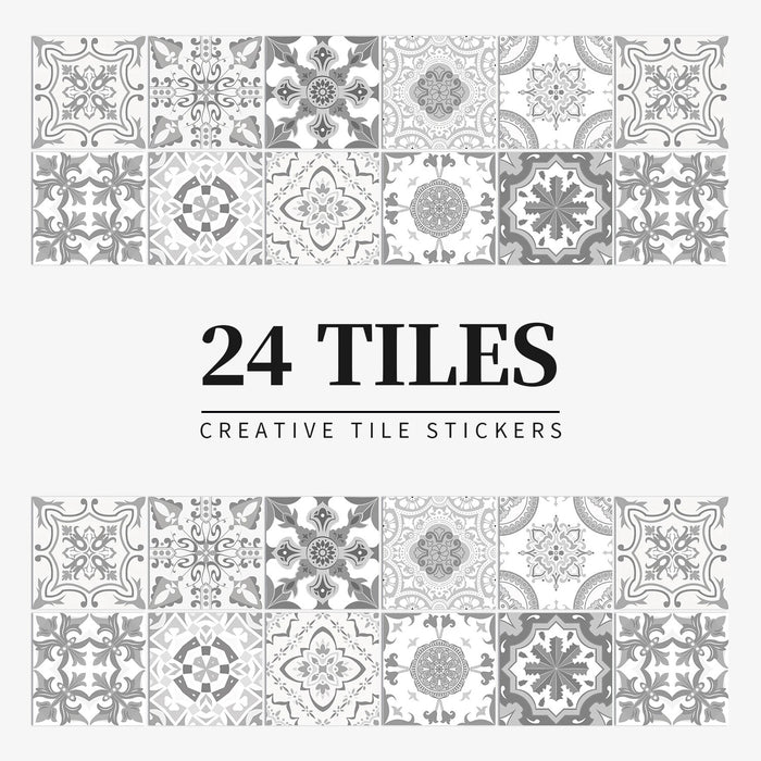 Anyhouz Wallpaper Gray 10cmx10cm 24 Pcs Modern Retro Style PVC Tile Stickers Waterproof Self Adhesive Wall Home Decor