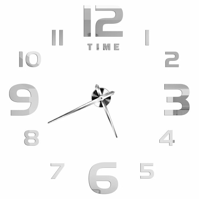 Anyhouz Wall Clock Silver Design E 47 Inch 3D Diy Mirror Wall Clock Acrylic Sticker Fashion Quartz Clocks Watch Home Decoration