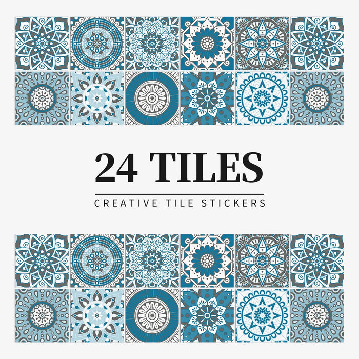 Anyhouz Wallpaper Teal 15cmx15cm 24 Pcs Modern Retro Style PVC Tile Stickers Waterproof Self Adhesive Wall Home Decor