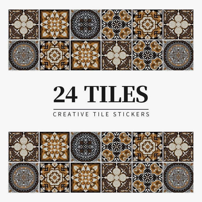 Anyhouz Wallpaper Dark Brown 20cmx20cm 24 Pcs Modern Retro Style PVC Tile Stickers Waterproof Self Adhesive Wall Home Decor