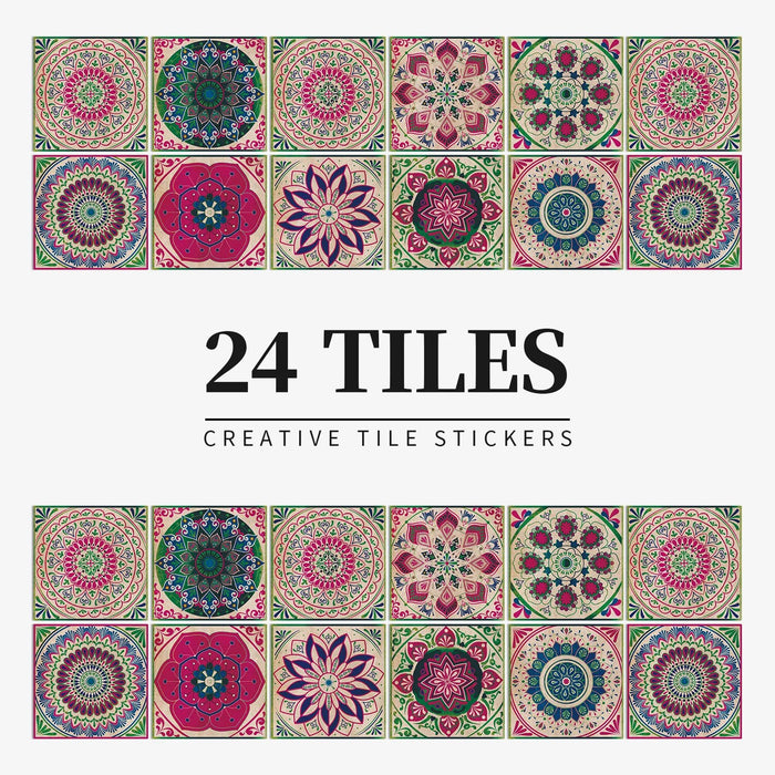 Anyhouz Wallpaper Fuschia Pink 15cmx15cm 24 Pcs Modern Retro Style PVC Tile Stickers Waterproof Self Adhesive Wall Home Decor