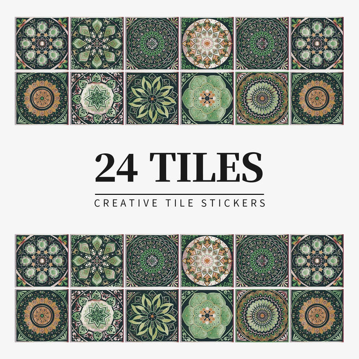 Anyhouz Wallpaper Green 20cmx20cm 24 Pcs Modern Retro Style PVC Tile Stickers Waterproof Self Adhesive Wall Home Decor