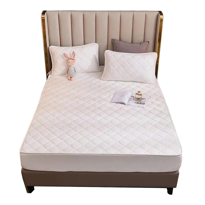 Anyhouz Mattress Cover Offwhite King Size Crystal Velvet Thicken Quilted Warm Soft Plush Bed Sheet