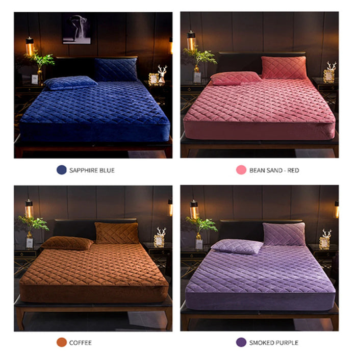 Anyhouz Mattress Cover Dark Purple 160x200cm Crystal Velvet Thicken Quilted Warm Soft Plush Bed Sheet