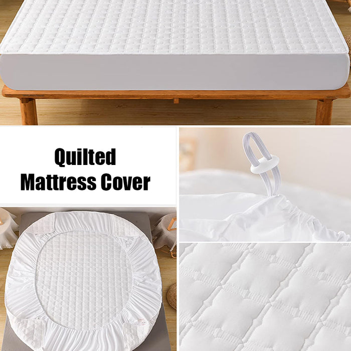 Anyhouz Mattress Cover Floral White 140x200cm Waterproof Quilted Fitted Bed Sheet