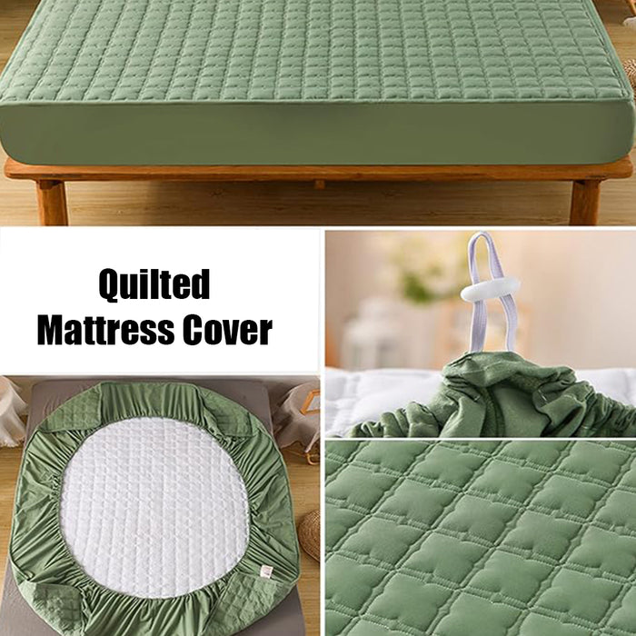 Anyhouz Mattress Cover Green 160x200cm Waterproof Quilted Fitted Bed Sheet