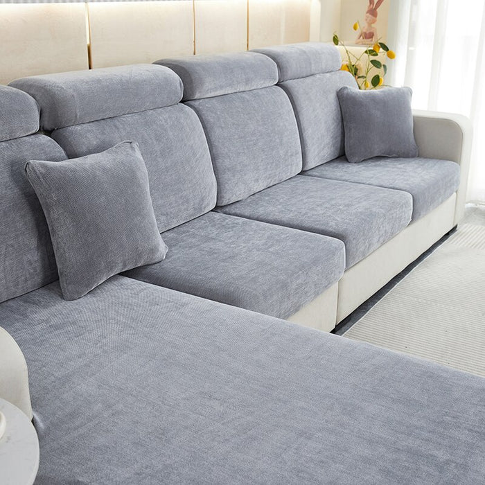 Anyhouz Sofa Cover Dark Gray L-Shape Polyester Chenille Thick Stretchable Cushion For Living Room Normal Size Large