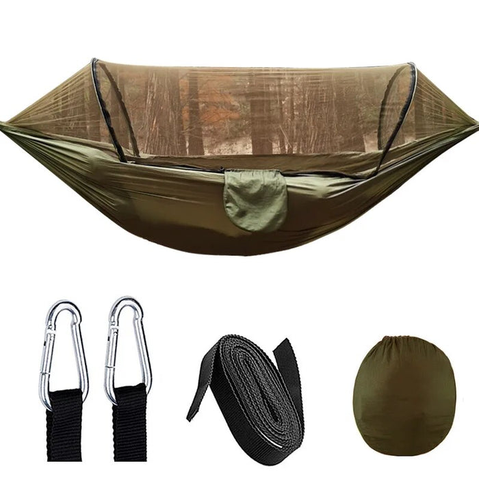 Anypack Camping Swing Chair Army Green 260X140Cm Mosquito Net Hammock Automatic Quick-Opening Outdoor Camping Pole Hammock Swing Anti-Rollover