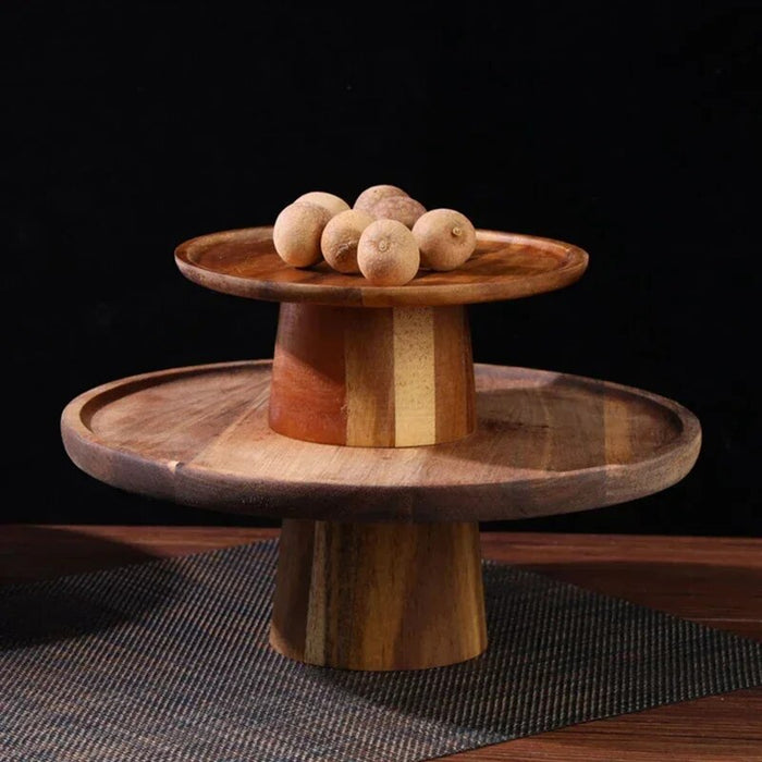 Anygleam Natural Wood Wooden Cake Stand Food Kitchen Tableware