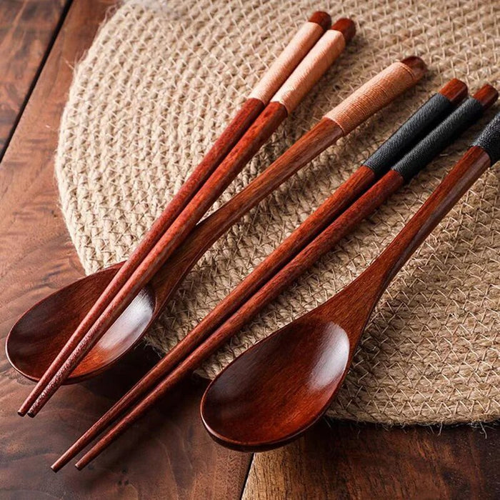 Anygleam Mixed Color 4pcs Wooden Chopsticks and Long Ladle Set Reusable Kitchen Tableware