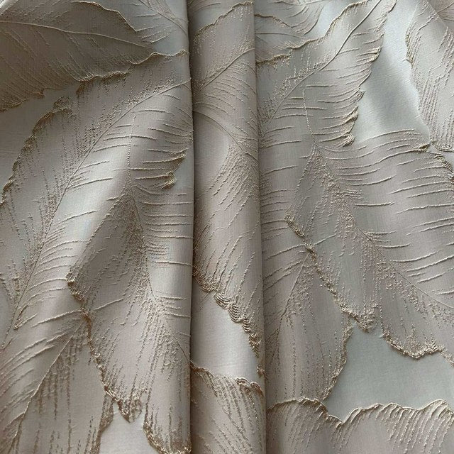 Anyhouz Curtain Beige 200cmx250cm 3D Leaves Luxury indo Blackout Home Curtain