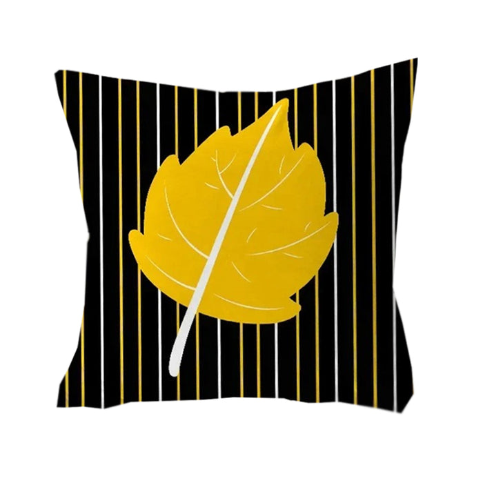 Anyhouz Pillowcase Black Striped with Yellow Leaf Print Cotton Polyester Cushion Cover