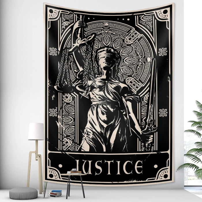 Anyhouz Tapestry Black Justice Statue 230X180 cm Tarot Card Psychedelic Scene Art Hippie Bohemian Decoration Sheets