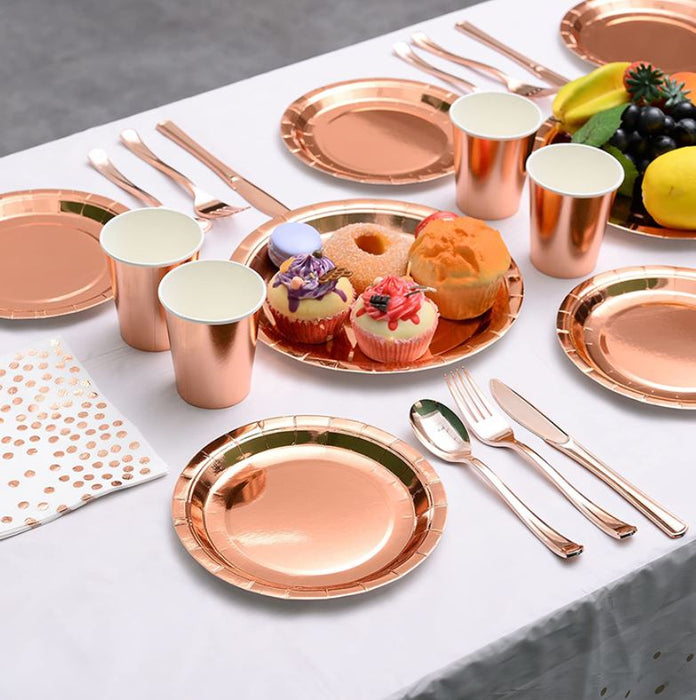 Anyparty Disposable Paper Plate 9inch Rose Gold 8Pcs Latex Tableware