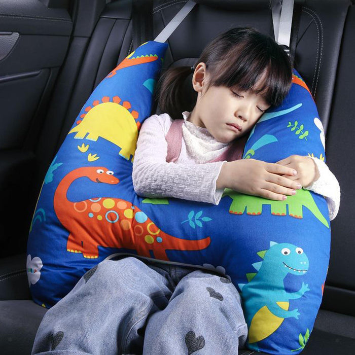 Anypack Car Travel Pillow UShape Blue Dinosaur Pattern Children Travel Pillow Cushion for Car Seat, Safety Neck Pillow for Kids