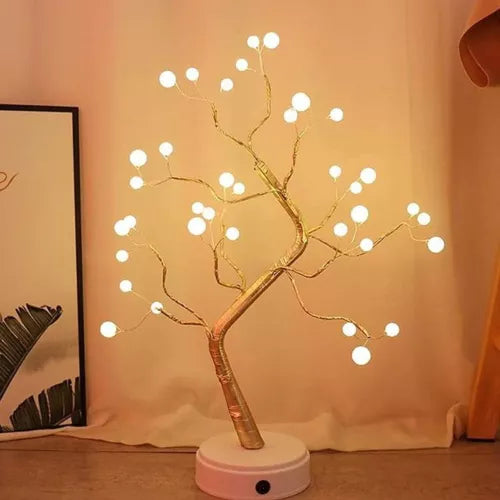 Anyhouz Table Lamp Yellow Warm 36 LED Bonsai Tree Desk Light USB Rechargeable For Living Room