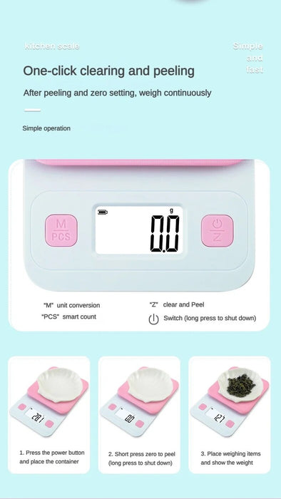 Anygleam Pink Cute Style Kitchen Scale 3Kg Accurate Measure Electronic Portable Digital Display