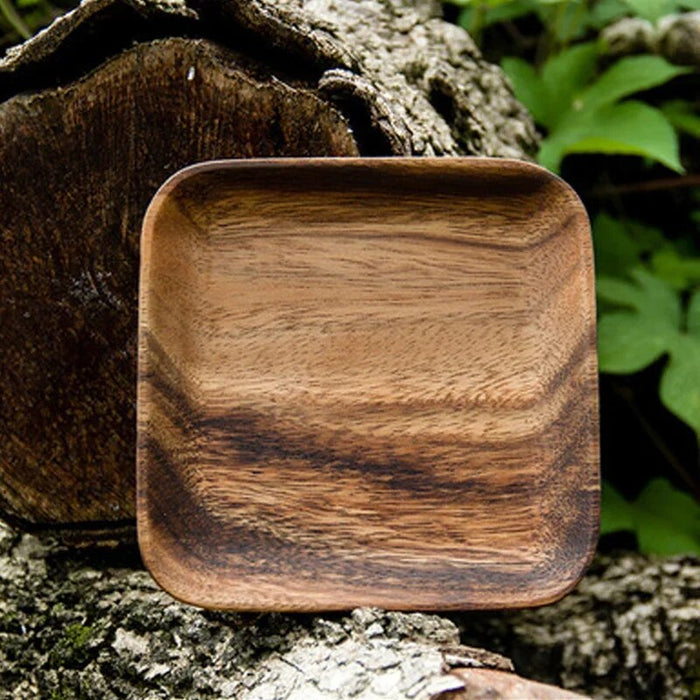 Anygleam Brown 2pcs Square Wooden Plate Serving Tray Food Kitchen Tableware