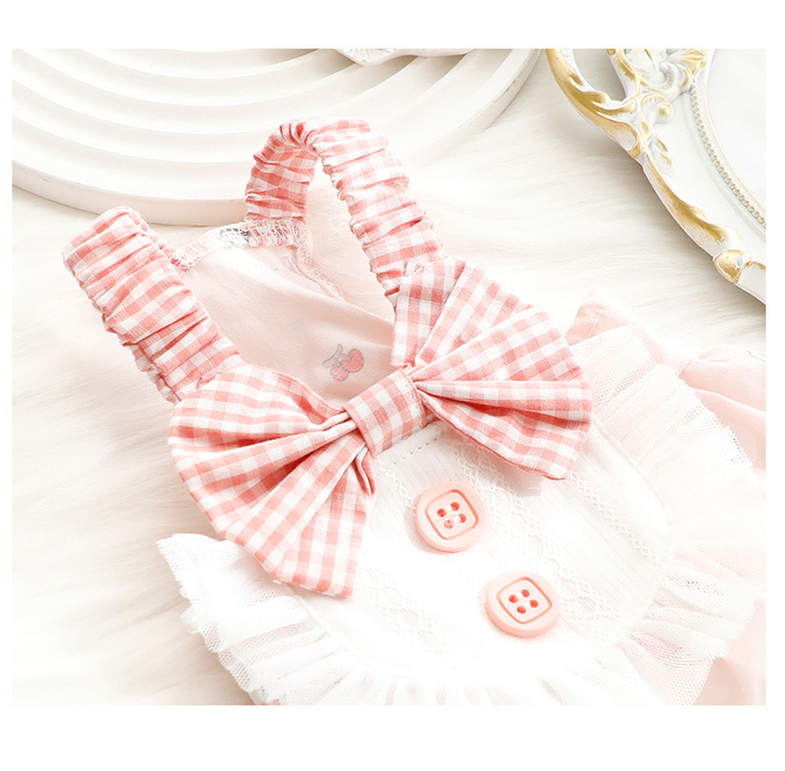 Anywags Pet Clothes Light Pink and White Princess Dress with Big Buttons and Printed Tassels for Cosplay and Special Occasions