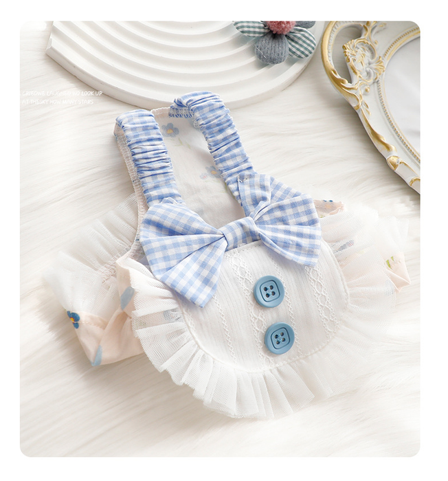 Anywags Pet Clothes Light Blue and White Princess Dress with Big Buttons and Printed Tassels for Cosplay and Special Occasions