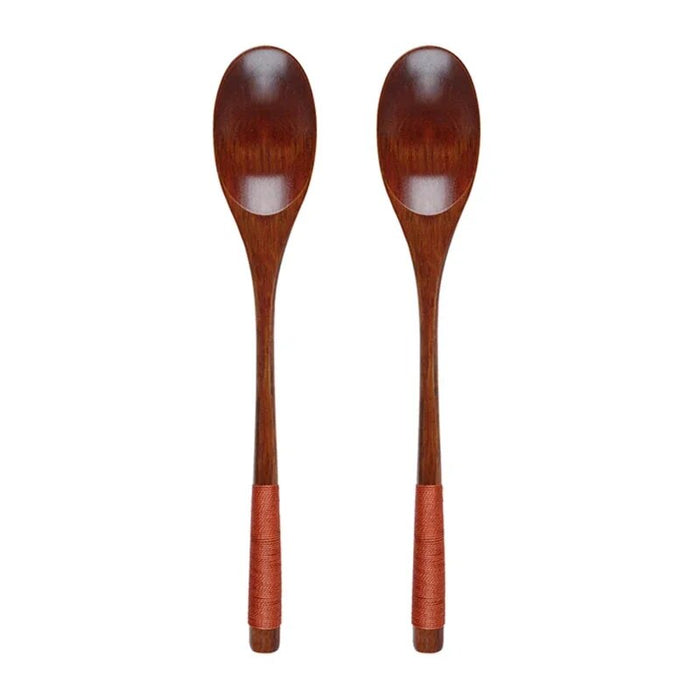 Anygleam Brown 2Pcs Wooden Spoons Set Kitchen Tableware