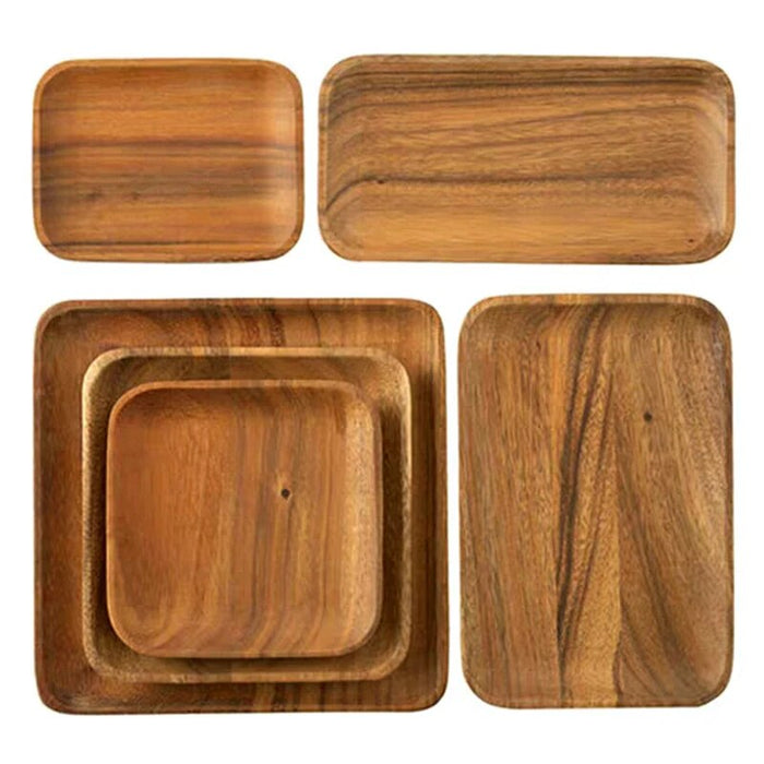 Anygleam Brown 6pcs Acacia Wood Plate Food Kitchen Tableware