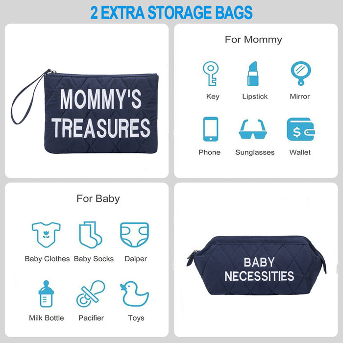 Anymom Mommy Diaper Bag Black Handbag 5 pcs set with Portable Changing Pad Adjustable and Removable Strap Diamond Pattern Maternity Bag