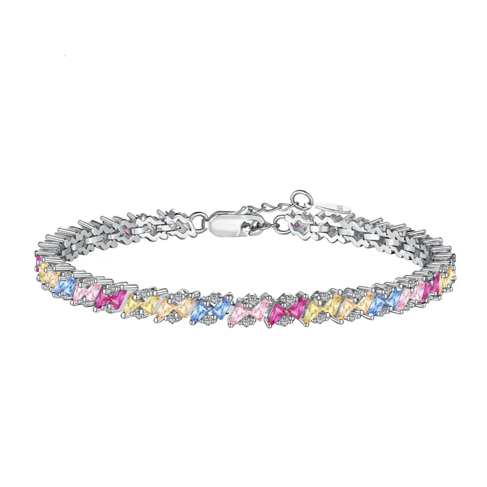 Anyco Bracelet Eternity Band Colorful S925 Sterling Silver Bracelet Jewelry Set Cubic Zirconia Pink Stone Diamond Tennis Bracelets Women