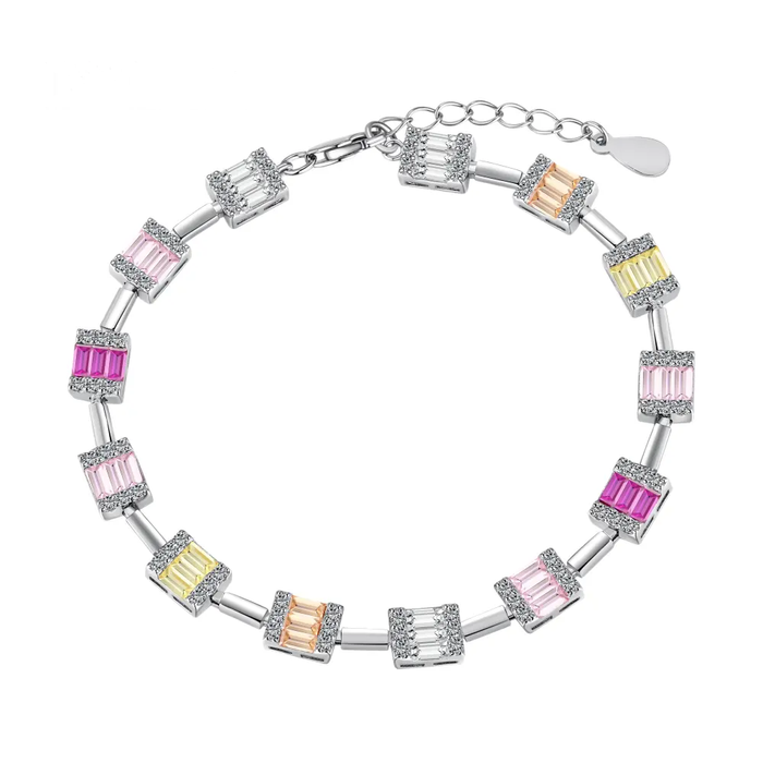 Anyco Bracelet Bling S925 Sterling Silver Bracelet Jewelry Set Cubic Zirconia Colorful Pink Stone Diamond Tennis Bracelets Women